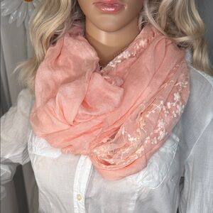 Light Pink Floral Lace Infinity Scarf and White Floral Scarf Bundle